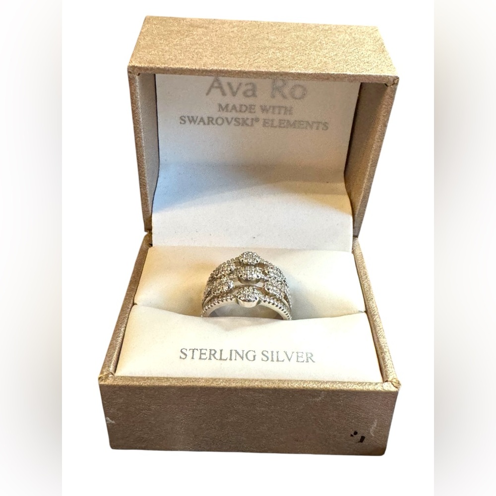 Sterling Silver Elegant Ava Ro Ring with Swarovski Elements NWB